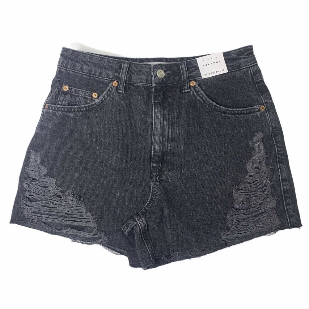 Topshop Distressed Ripped High Rise Denim Shorts